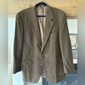 Vintage Bill Blass Blazer Sport Coat 44L Brown Black Plaid Camel Hair Academia